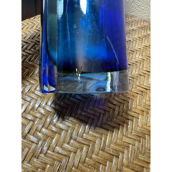 BOHEMIAN Blown Glass Blue Green Vase Made in Czech Republic 10”x4” - Picture 6 of 10